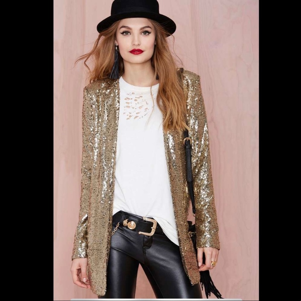 Nasty Gal Name In Lights Sequin Gold Blazer
